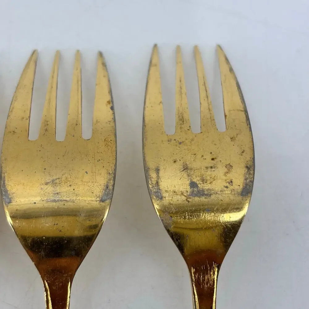Vassar Nasco Stainless Steel Flatware Gold Tone Wheat Leaves 80s Knifes Forks